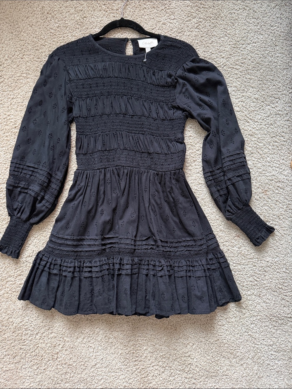 Cleobella Black Smocked Tiered Kids Dress with Puff Sleeves